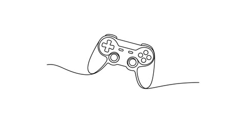 Obraz premium A single continuous line drawing depicts a modern video game controller with a cable high quality professional detailed