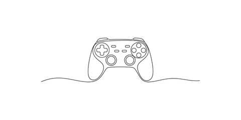 A minimalist line drawing depicts a modern video game controller with a connected cable high quality professional detailed © Line Art