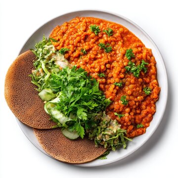 Azifa Misir Ethiopia food plate isolated on a white background