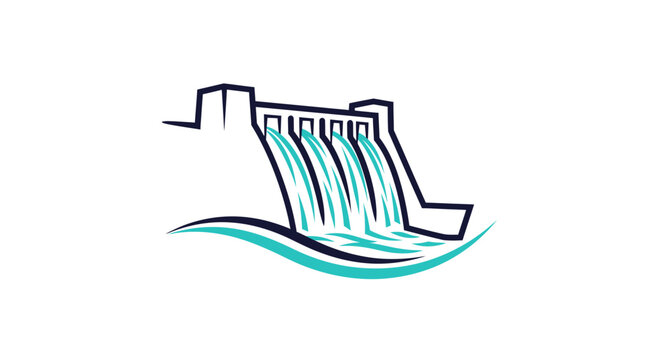 Hydroelectric Power Plant Logo Depicting Water Flowing Over a Concrete Dam