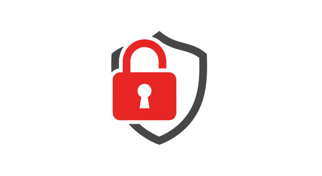 Iconic Red Padlock Protected By a Grey Shield Symbolizing Security and Safety Assurance
