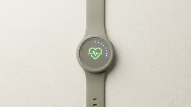 A smartwatch with a heart rate monitor on a white surface