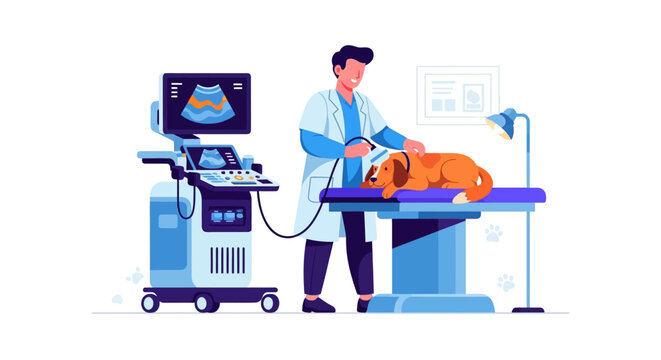 Veterinarian performing ultrasound on a dog.