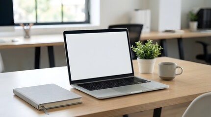 Fototapeta premium Laptop on Clean Desk in Modern Office Workspace
