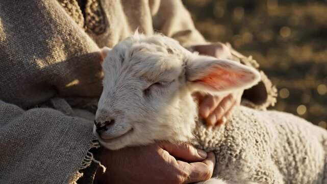 Person holding a sleeping lamb