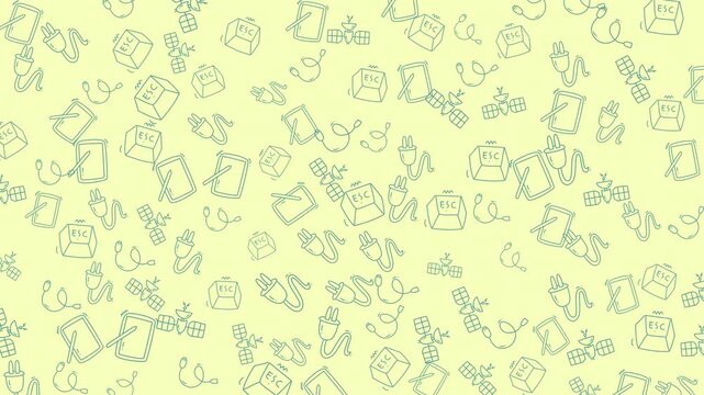 A seamless pattern composed of playful and varied outlined doodles of objects on a gentle light background, ideal for creative and decorative design projects.