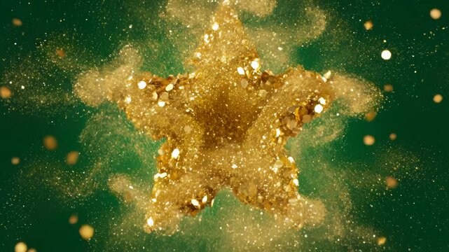 Golden glitter explosion on green background