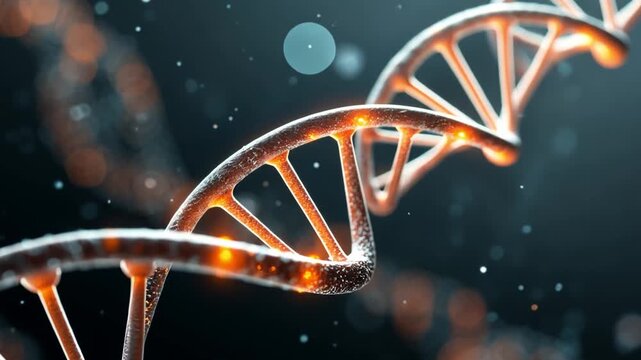 Close-Up View of DNA Helix Structure with Glowing Elements