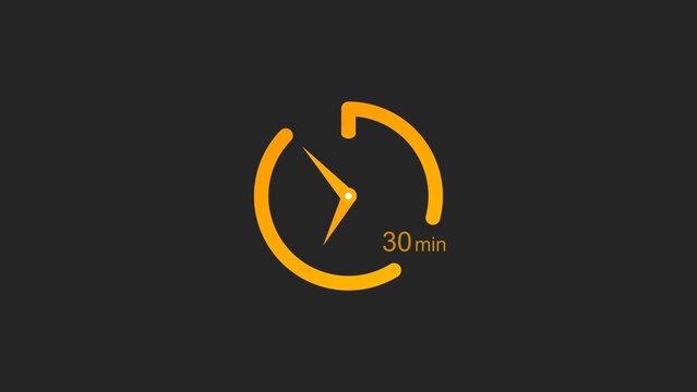 30 Min clock icon illustration. 30 minutes timer clock icon 4k illustration on a black background.
