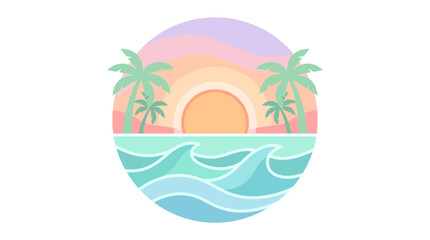 Obraz premium Tropical Sunset Over Ocean Waves with Palm Trees.