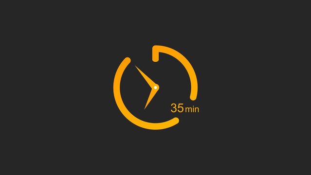 35 Min clock icon illustration. 35 minutes timer clock icon 4k illustration on a black background.
