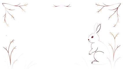 Fototapeta premium Easter frame with egg and bunny line art, soft bold gradients in pastel, minimalist border, empty middle