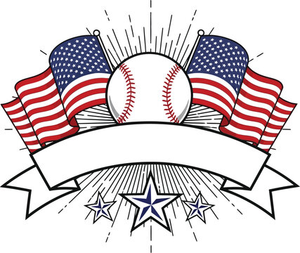 American baseball emblem with patriotic flags and stars