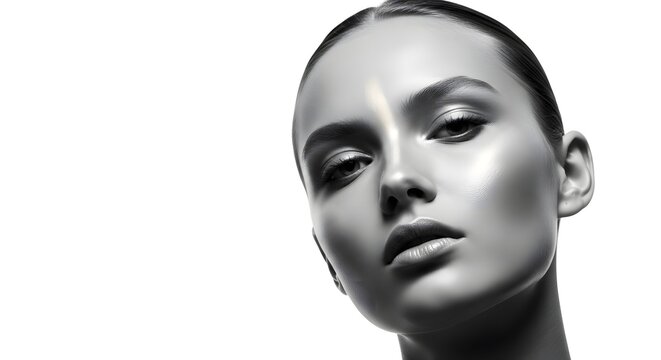 Elegant Black and White Portrait of a Woman with Radiant Skin
