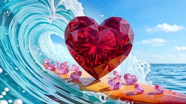 巨大な愛が押し寄せてくる勢いのハートのサーフィン動画