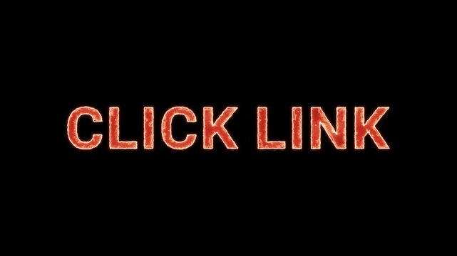 Click Link Text Glowing Neon Reveal Animation Orange Isolated On Black Background