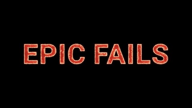 Epic Fails Text Glowing Neon Reveal Animation Orange Isolated On Black Background