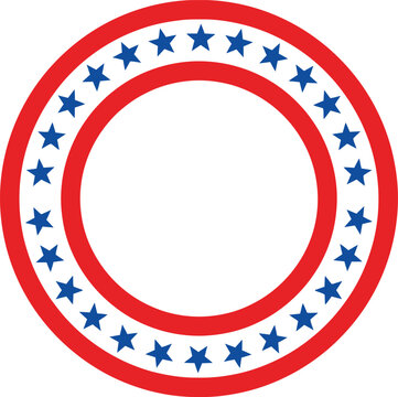 American oval emblem with red border and blue stars