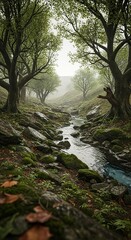 Fototapeta premium Mystical Forest Stream - Serene Natures Tranquil Beauty.