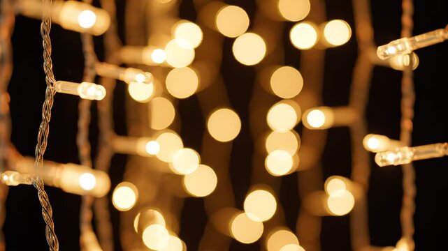 Closeup of glowing string lights
