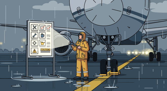 Hazmat worker in protective suit near airplane.