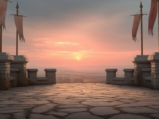 Fototapeta premium Serene Sunset Over Ancient Stone Pathway