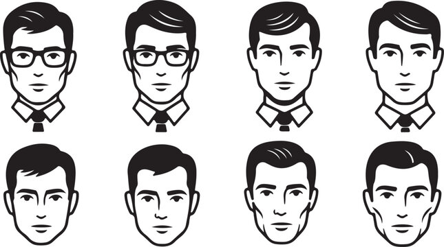 Business man icon set.Black silhouette icons of a man in business attire, representing generic user profiles or professional figures.