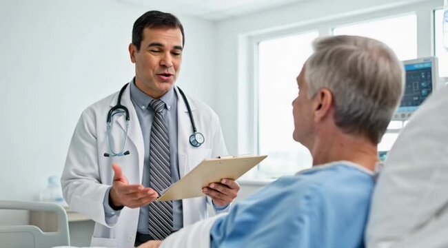 Doctor Patient Hospital Bed Consultation Stethoscope Discussion 4K HD Ultra video