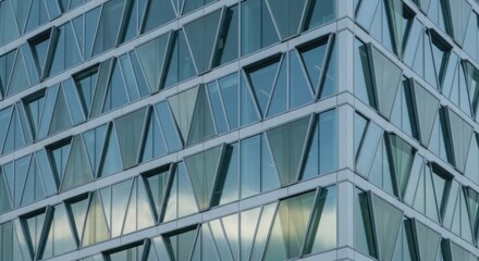 Obraz premium A close-up view of a modern building's exterior corner with numerous windows reflecting natural ligh
