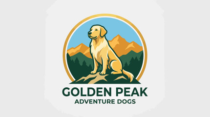 Obraz premium A captivating logo featuring a golden retriever on a mountain, emphasizing outdoor adventures with dogs. This image resonates with dog lovers and outdoor enthusiasts.