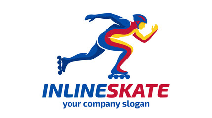 A striking logo of a skater in motion, promoting an active lifestyle focused on inline skating. Ideal for brands selling skating gear or promoting sports. © Kongchu