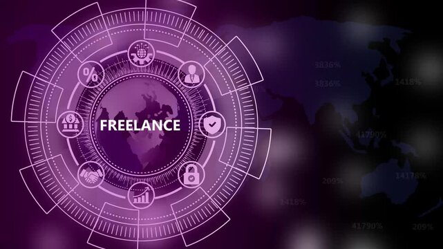 Freelance Business Concept with Digital Interface and World Map Background freelancer independent