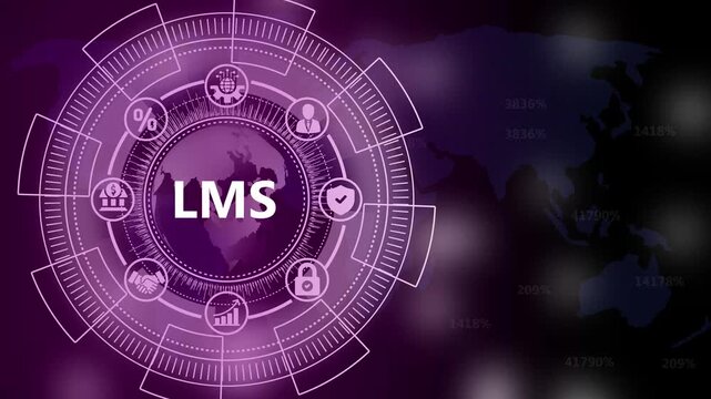 LMS Learning Management System Interface with Global Education and Data Icons image photo
