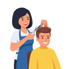 Fototapeta premium An illustration of a hairdresser styling a client’s hair, emphasizing personal care and beauty, ideal for salons and beauty-centered businesses.