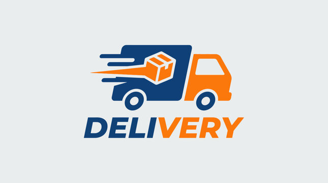 A modern logo of a delivery truck in motion, symbolizing efficiency and speed, ideal for logistics and shipping companies aiming for quick service representation.
