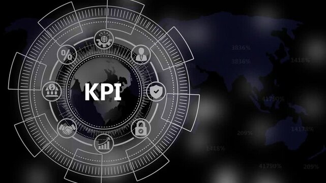 Global Key Performance Indicator Technology Network With Financial Icons And World Map Data metrics