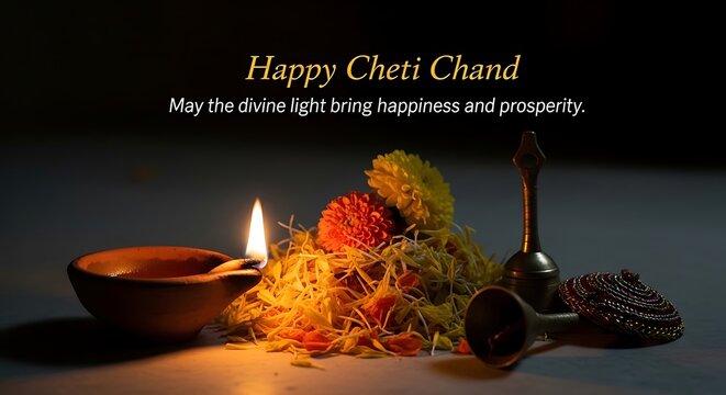 Happy Cheti Chand Wishes With Beautiful Lighting And Flowers