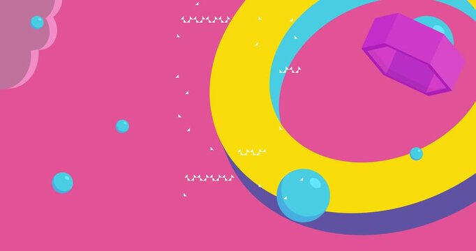 Geometrical graphic retro theme background animation with place for text. Minimal geometric elements frame video. Vintage abstract shapes for advertising.