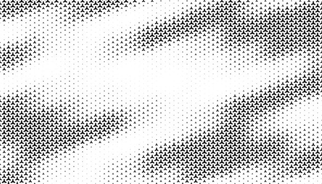 Smooth transition of geometric pattern with halftone effect. Black isolated on white background. Easily resized and recoloured at your discretion. Vector Format Illustration. EPS10 