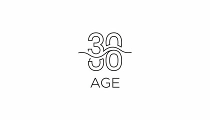 Fototapeta premium 30th Birthday Celebration: Elegant Number 30 with Wavy Line and 'AGE' Text