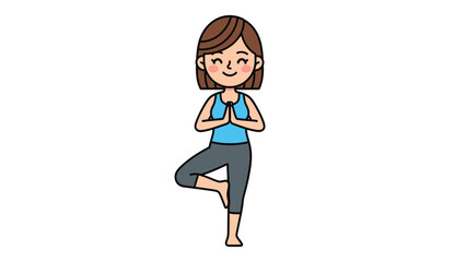 Fototapeta premium Cute Cartoon Woman in Yoga Tree Pose. Health, Wellness, Balance, and Mindfulness Illustration