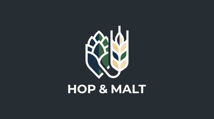 Fototapeta premium A sophisticated logo depicting hops and malt, ideal for breweries, symbolizing craftsmanship, nature, and the art of brewing, appealing to craft beer lovers globally.