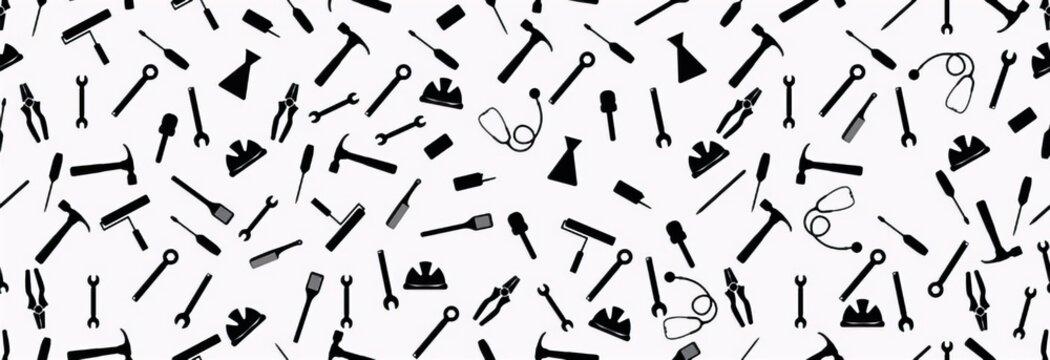 A collection of various small black and white tools