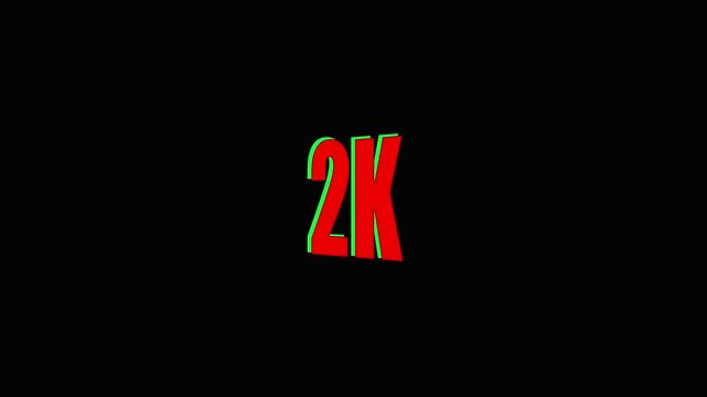 Resolution 2 K Red Text with Green Outline on Black Background for Resolution or Data Transfer Rate Representation.