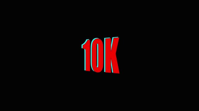 10k milestone achievement symbol red text with blue shadow on black background for social media success celebration.