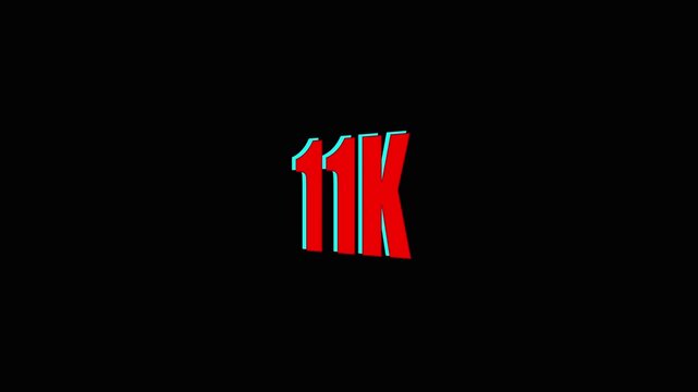 11k text animation red and blue gradient isolated on black background eleven thousand.