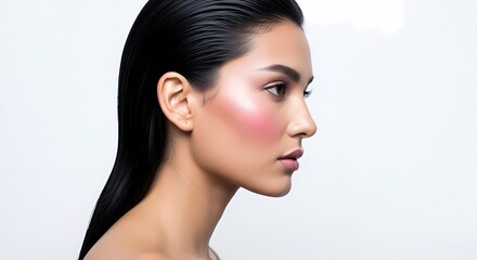 Naklejka premium Beautiful Woman with Flawless Skin and Makeup, Side Profile