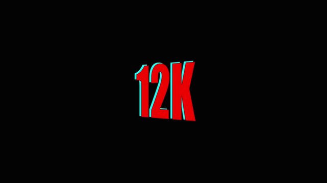 12k text animation red and blue gradient numbers isolated on black background twelve thousand.
