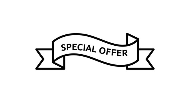 Special Offer Banner Ribbon - Black and White Icon