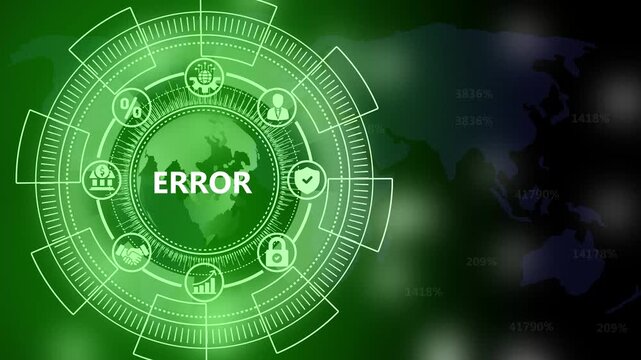 Futuristic Digital Interface with Globe and Icons Showing " EROR" in Green Tones technology